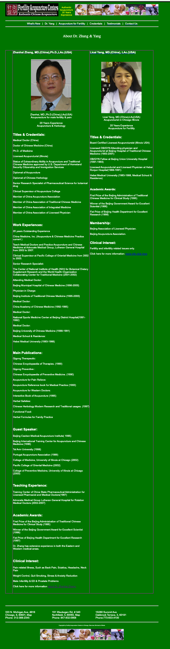 Archive screenshot of the previous fertility acupuncture services page.