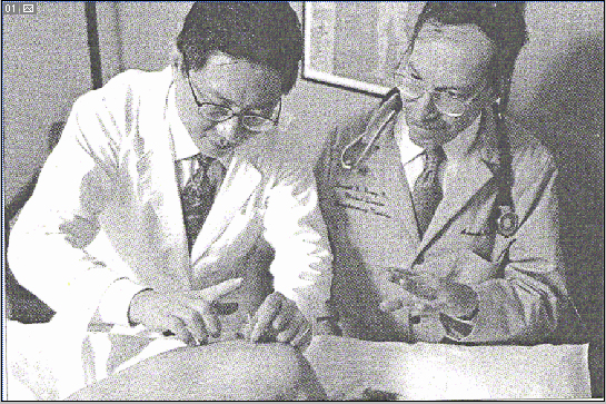 Historic photo of acupuncture treatment from the original site.